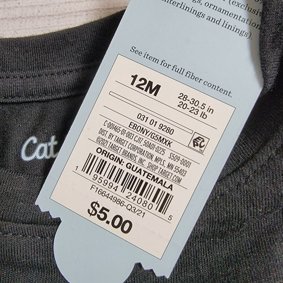 Cat & Jack Basic Long Sleeve T-Shirt Toddler Girls Size 12M Black - Picture 5 of 5